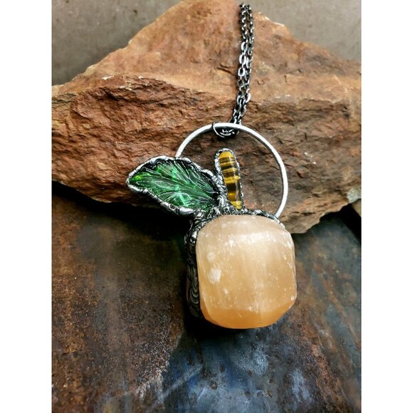 Halloween Pumpkin Crystal Necklace Handmade Halloween costume jewelry - Picture 3 of 11